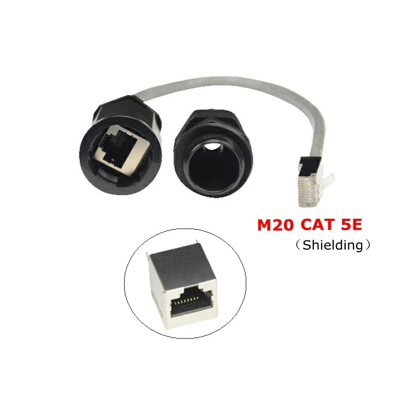 CAT5E RJ45 Waterproof Gland Connector Ethernet LAN Black IP68 Protection M20 CAT 5E RJ 45 male to female AP outdoor cable