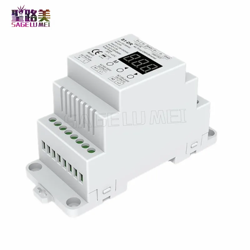 Free shipping S1-DR AC110V-220V DIN rail 2 Channel 2CH AC Triac DMX Dimmer Dual channel output Silicon DMX512 LED controller