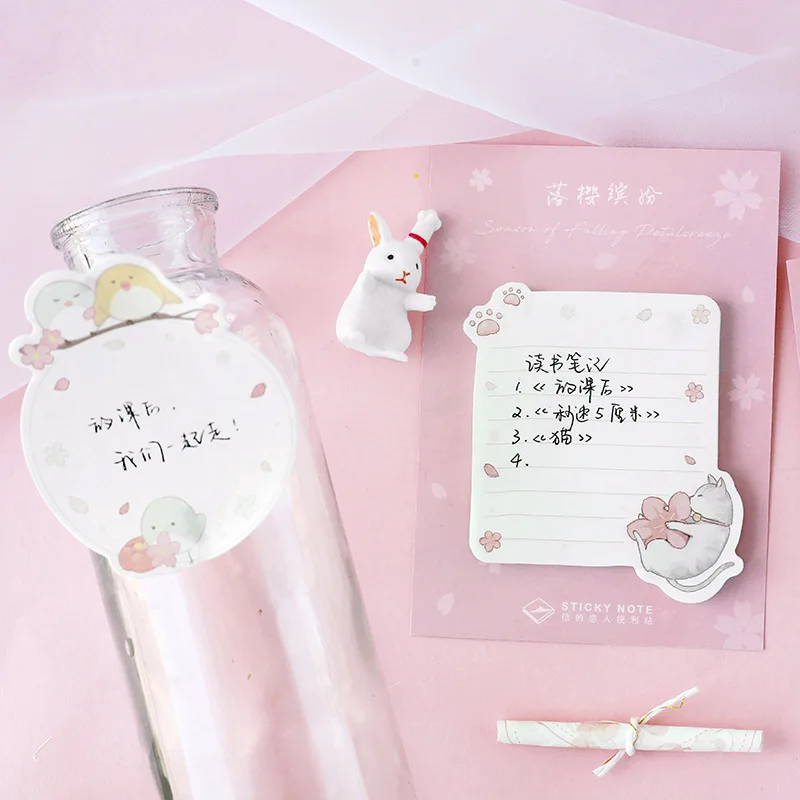 Japanese Cherry Sakura Memo Pad N Times Sticky Notes Kawaii Stationery Bookmark Label School Supply Kids Gift