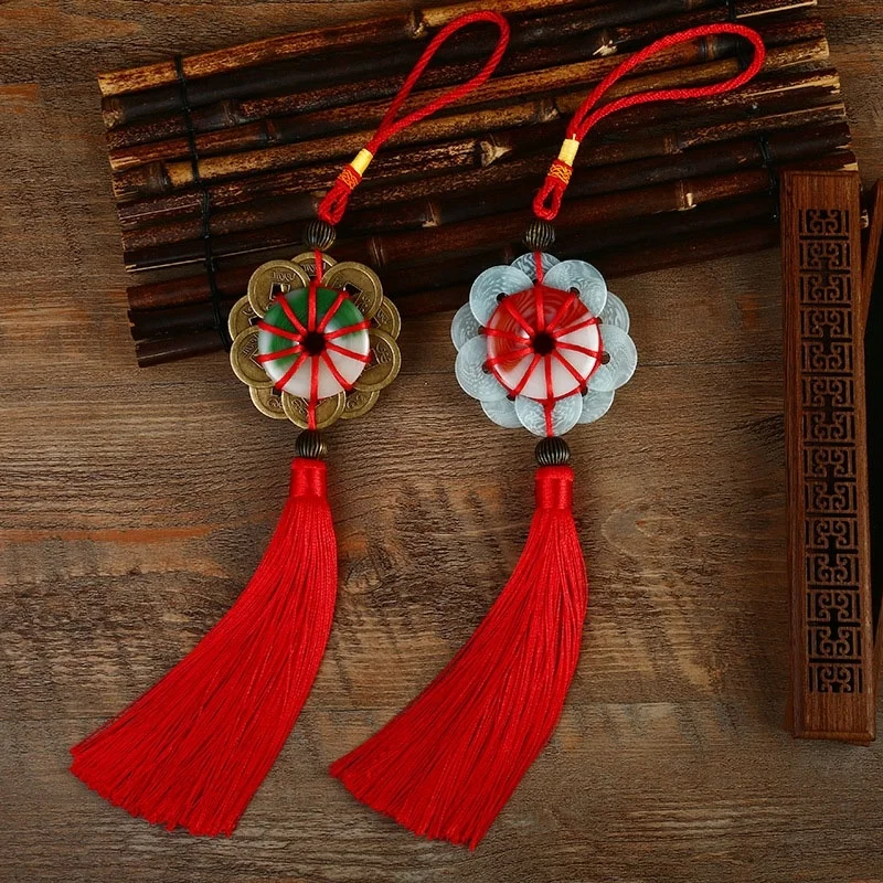 

Diy Chinese knot pendant tassel 10 pieces of copper coin with jade tassel Fringe Chinese knot lucky charm interior decoration