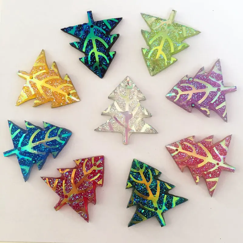 30pcs 25mm*27mm 2 hole Resin AB Christmas tree/tree of life FlatBack Appliques Wedding diy D64*3