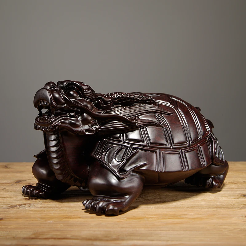 

Ebony Carved Dragon Turtle Ornaments, Solid Wood Beast, Basaltic Car, Home Accessories, Living Room, Feng Shui Crafts