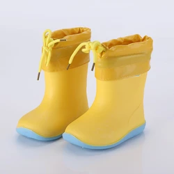 Bottes de pluie en caoutchouc pour enfants, chaussures imperméables antidérapantes pour bébés garçons, couverture en coton amovible