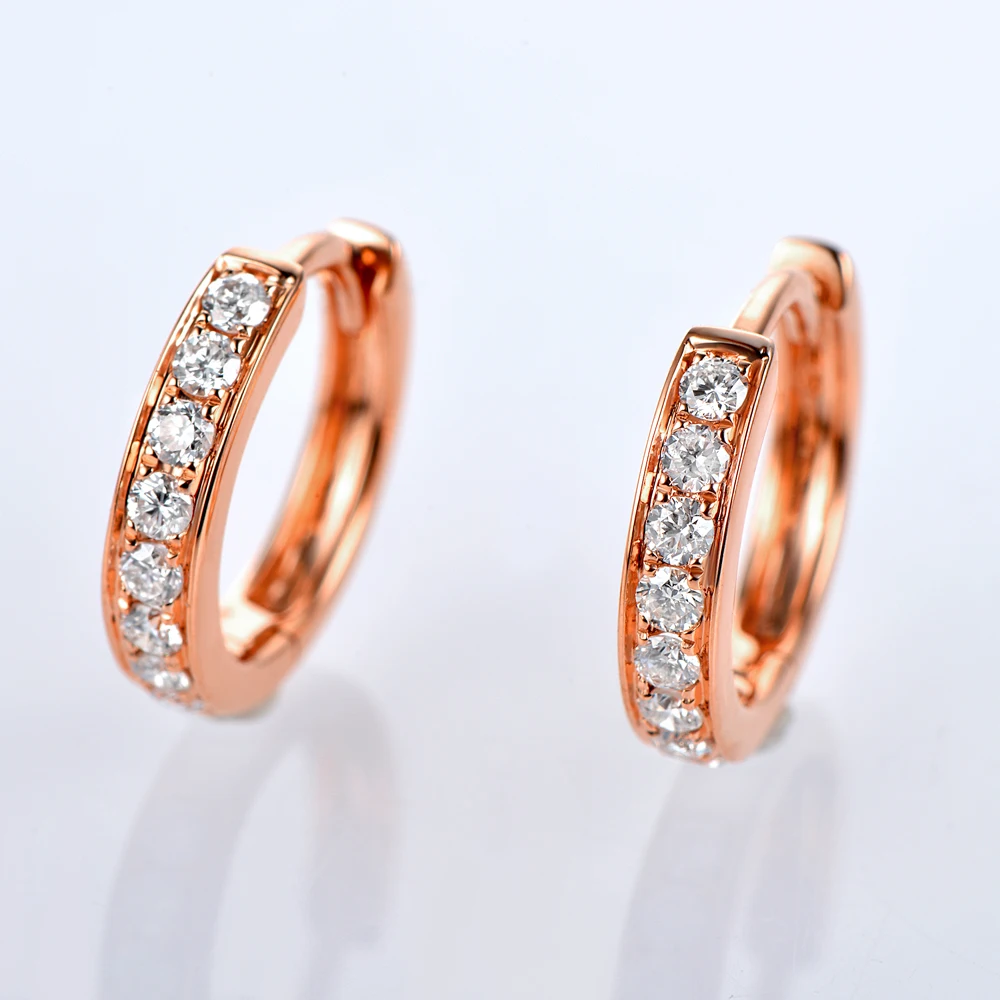 Caimao Jewelry Beautiful 14K Rose Gold 0.31ct Brilliant Cut Diamond Hoop Engagement Earrings