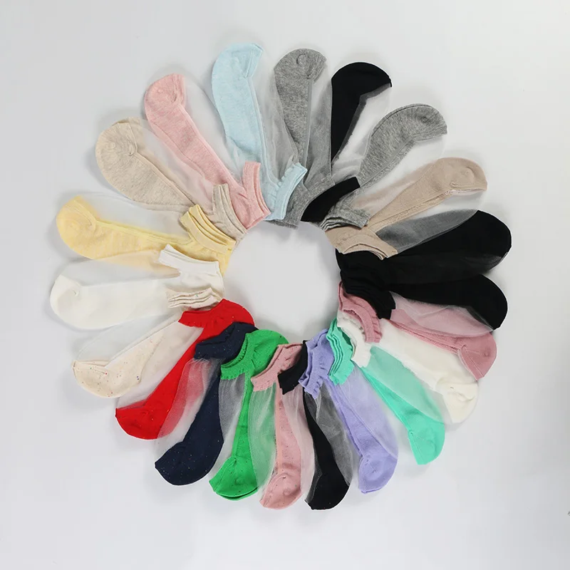 DONG AI fashion ultra-thin cool transparent shallow mouth glass silk cotton female boat socks