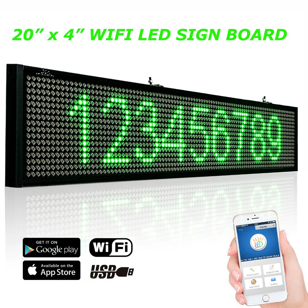 12V Car LED Sign Screen P5 50CM SMD WiFi Programmable Scrolling Message LED Electronic Display with Sucker Installed Green Text