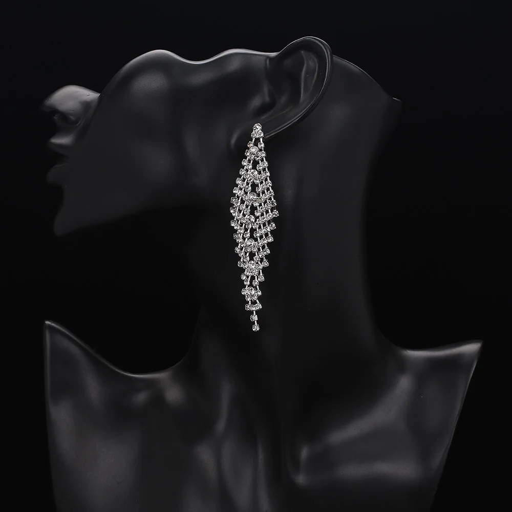 TREAZY Silver Color Crystal Bridal Long Earrings Shiny Rhinestones Wedding Party Dangle Earrings for Women Jewelry Gifts image 2