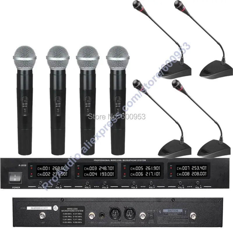 First-Class Digital Wireless Meeting Conference Audio Microphone Mic System - with 4 Desktop Gooseneck 4 Handheld Mic