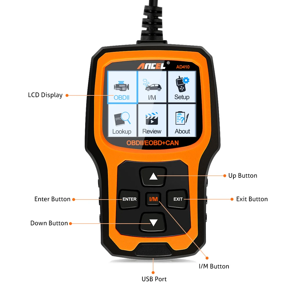 Ancel-herramienta de diagnóstico automotriz AD410 OBD2, lector de código ODB2, lector de códigos de Error, motor multilenguaje OBD 2