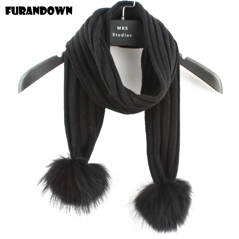 

Real Fur Pompom Winter Kids Scarf Children Warm Knitted Scarves shawls and wraps For Girls Boys