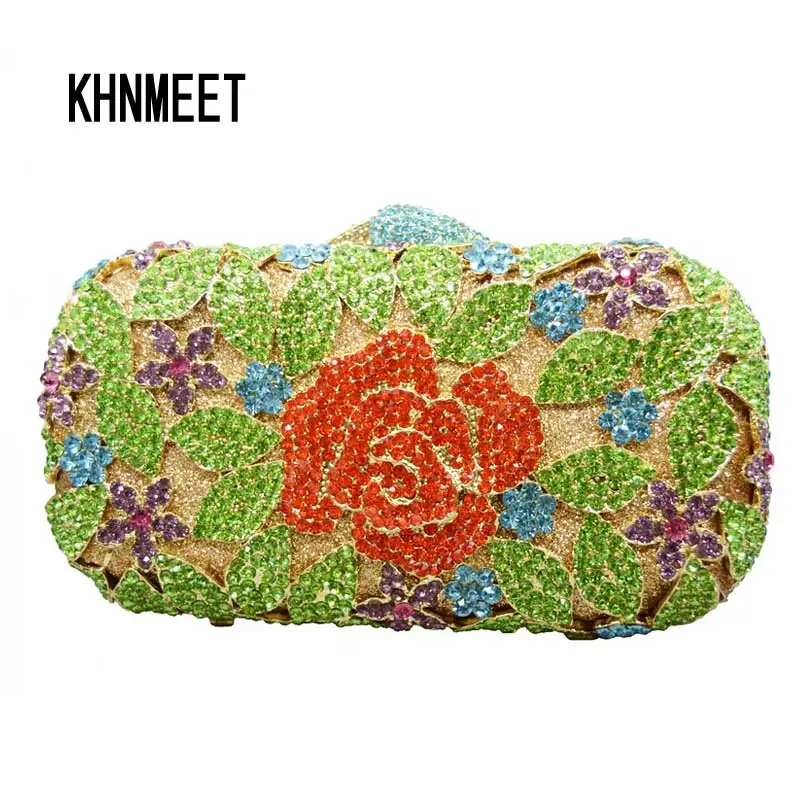 

LaiSC flower clutch bag colorful Rose evening bags Handcraft day clutches wedding party purse women soiree pochette SC2210