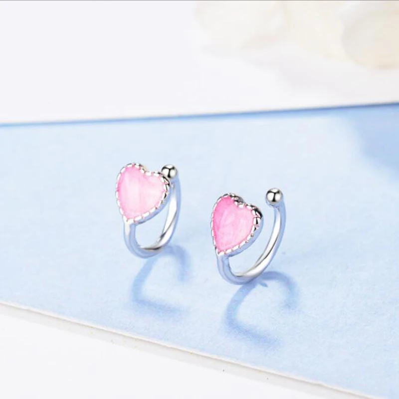 KOFSAC New Fashion Cartilage Non Perforated Ear Clip 925 Silver Earrings For Women Temperament Sweet Love Heart Earring Jewelry