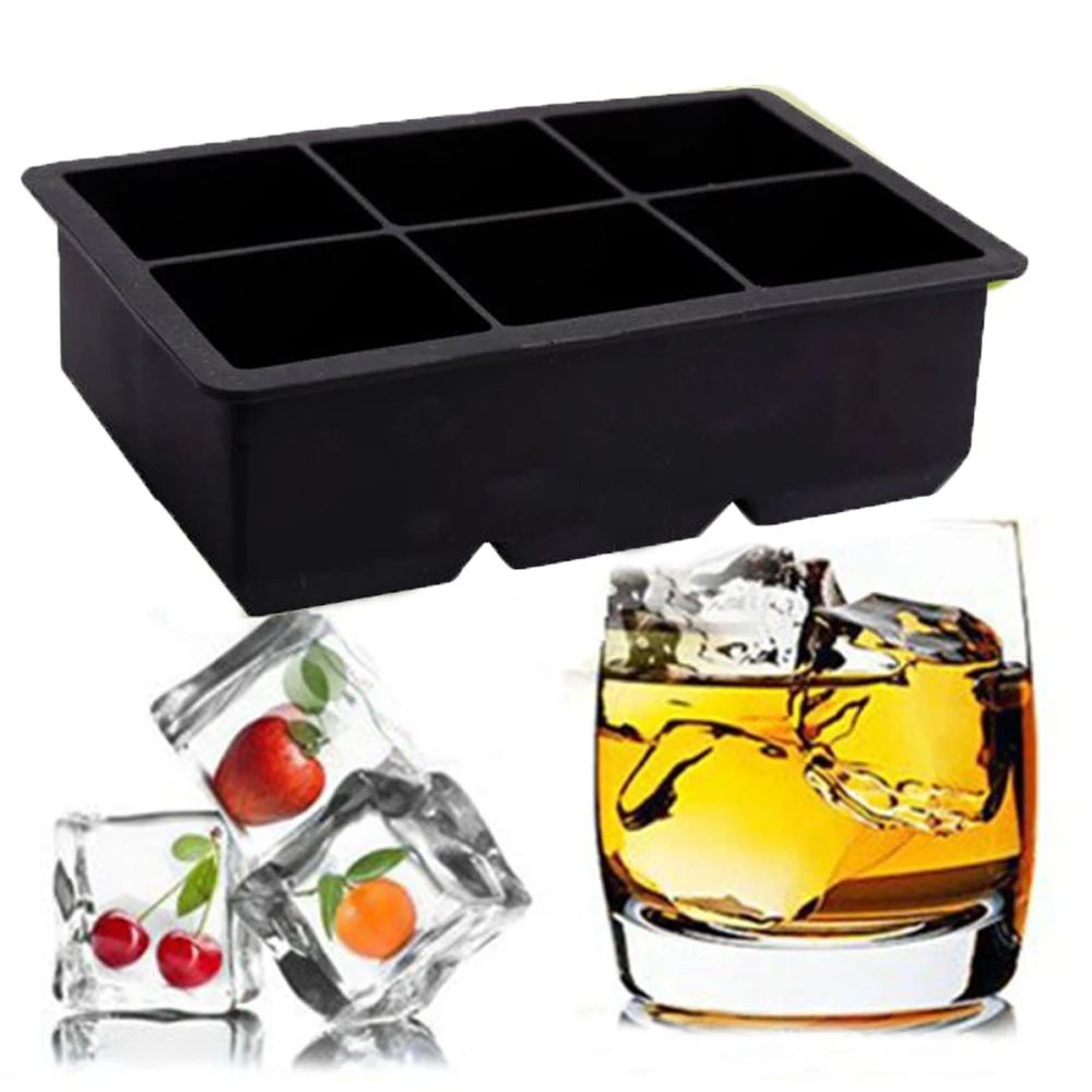 6-Cavity Silicone Drink Ice Cube Pudding Jelly Soap Mold for Chocolate Molds DIY Square Ice Cube Tray Whiskey Wine Cocktail Bar