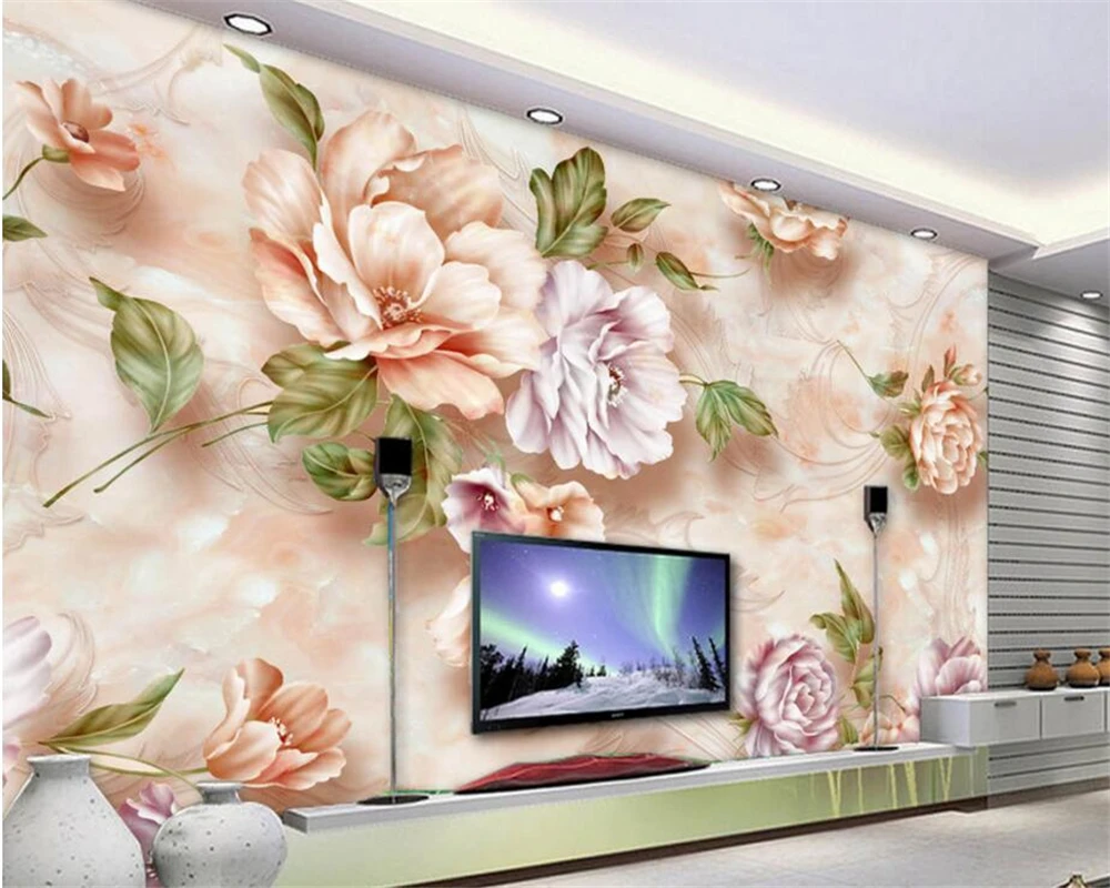 

Beibehang 3D Wallpaper European Marble Hand-painted Floral 3D TV Background 3d Living Room Bedroom Background walls wallpaper