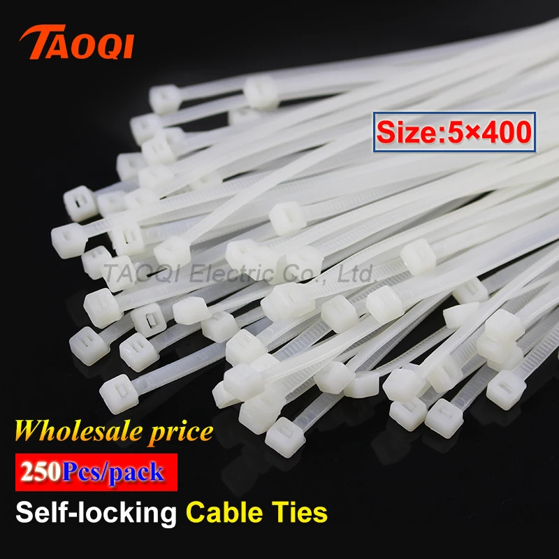 

250Pcs/pack 5*400mm Nylon Cable Ties 3.6mm width Self-locking Plastic Nylon Fasten Wire Zip Tie wholesale price