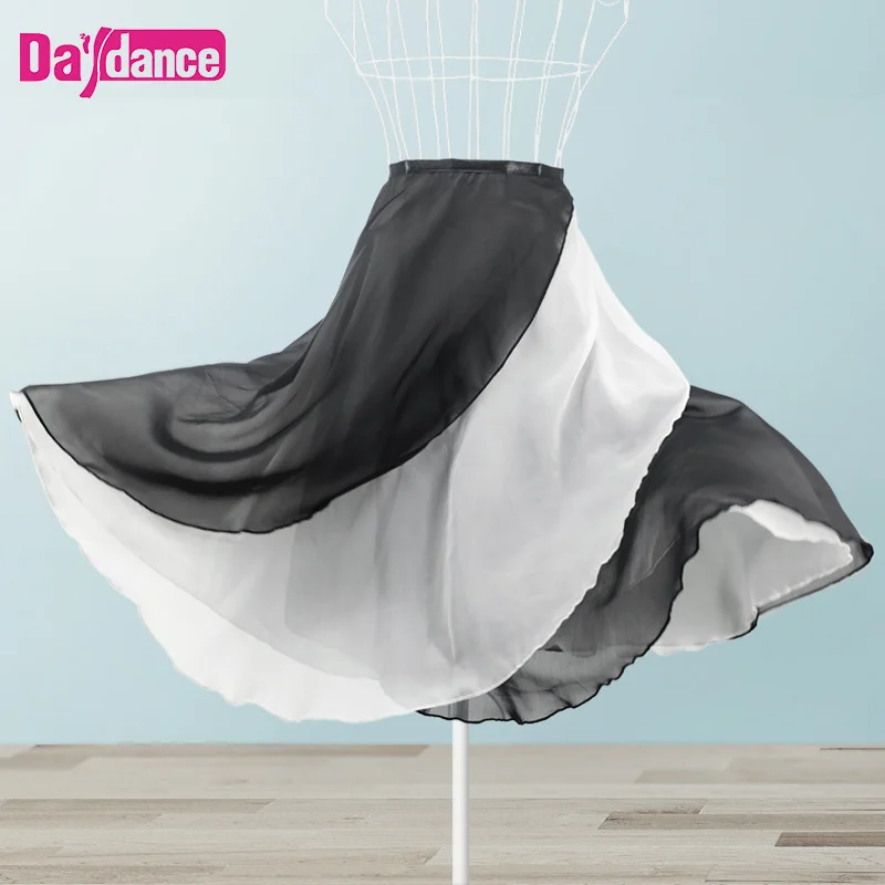 Long Wrap Ballet Skirt Women Lyrical Chiffon Ballet Dress 2 Layers Skirts Ladies Girls Two Layers Double Color Dance Wrap Skirt