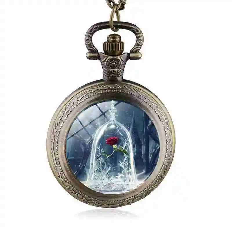 Moda film tema motivo floreale orologio da tasca donna bambini ciondolo collana gioielli orologi regalo