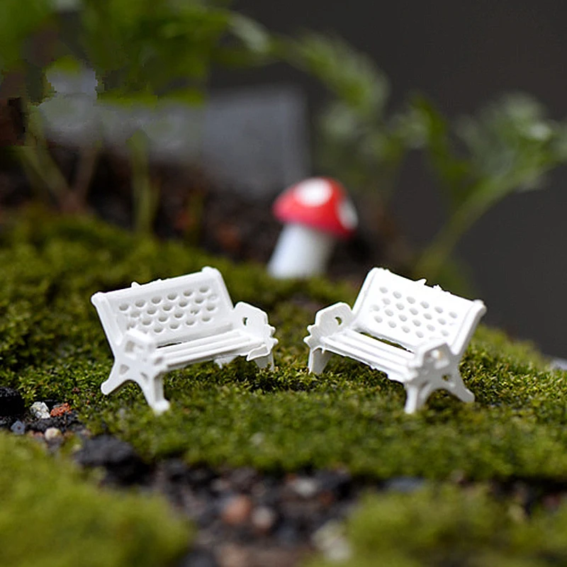 1 Pcs Cute Mini White Bench Fairy Doll Chairs Terrarium Moss Decor Figurines Garden Miniatures Micro Landscape Accessories
