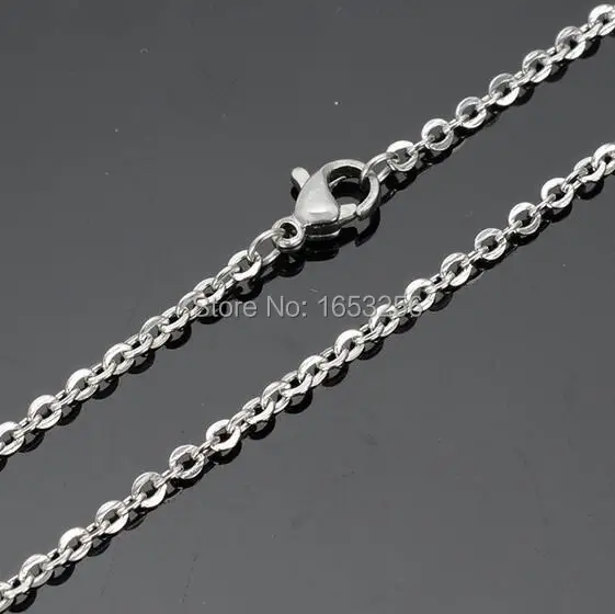 factory Wholesale Price 100pcs/Lot Stainless steel jewelry Flattened Oval Chain Link Necklace Thin 1.5mm 18'' fix pendant