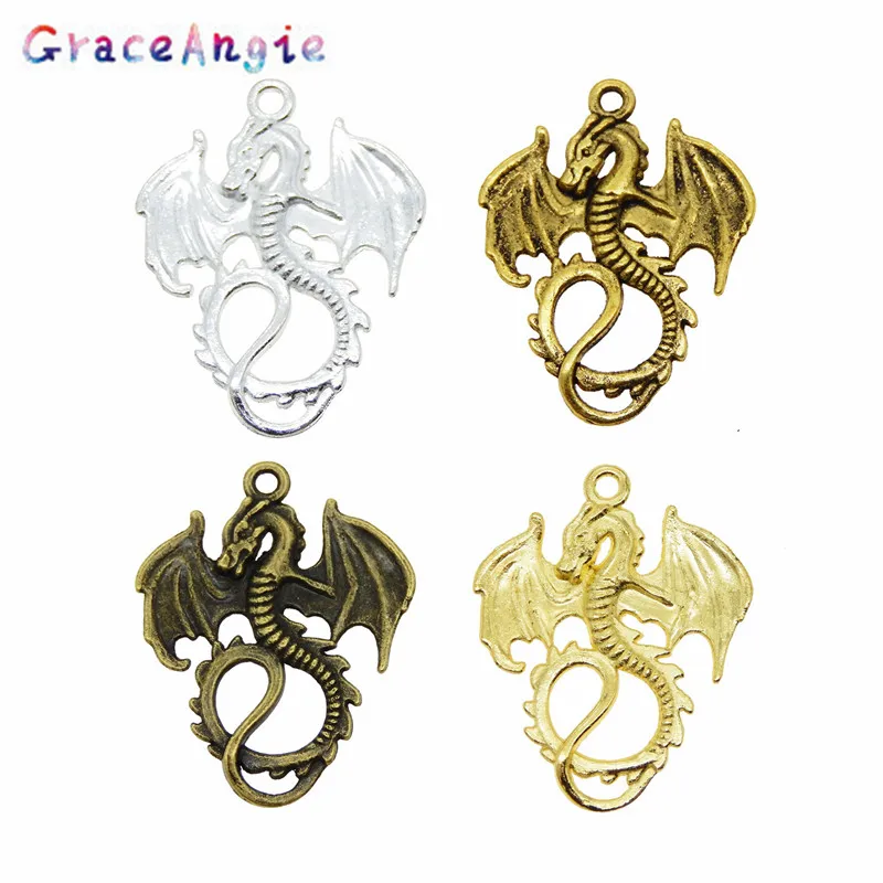 GraceAngie 24pcs Mixed Vintage style Dragon Pendant Jewelry Finding Charm Necklace Accessories 30*27*2mm Hot 37994