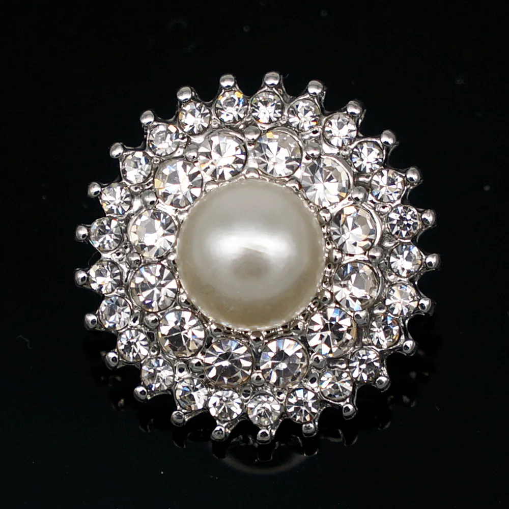 KZ1147 Fashion beauty Rhinestone Pearl Round 18MM snap buttons fit snap bracelet snap jewelry wholesale