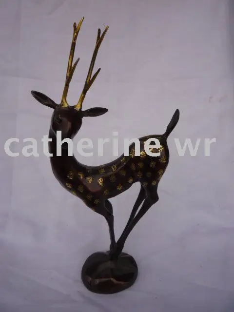 Rare Qing Dynasty  cooper Sika deer Statue/ Sculpture,free shipping