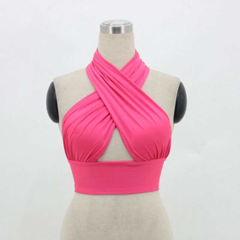 Women Strappy Cross Over Front Cut Out Halter Neck Sleeveless Backless Crop Top Bandage Vest Summer Sexy Tops Woman Clothes S-XL