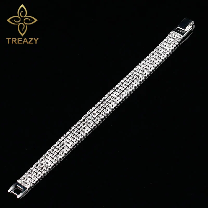 TREAZY 5 Rows Rhinestone Crystal Bracelet for Women Silver Color Bridal Bridesmaid Bracelets & Bangles Wedding Party Jewelry