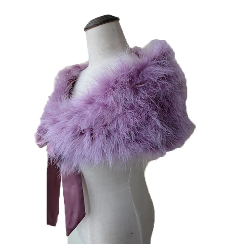 Women\'s Real Ostrich Feather Fur Shawl Wraps Female Wedding Party Cape Warm Scarf Purple GRAY