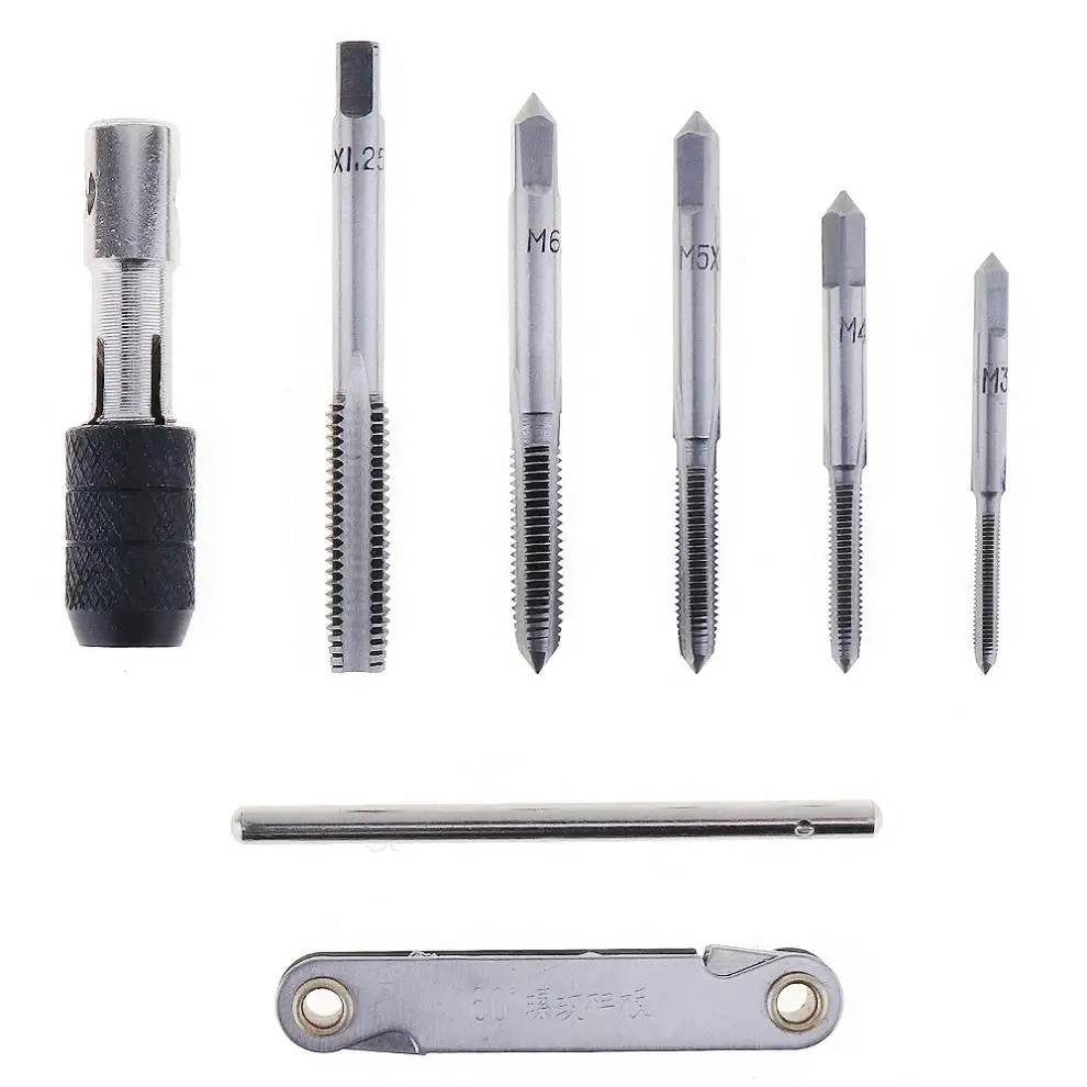 

7pcs/lot Multifunction T-type Screw Thread Taps Reamer with M3 / M4 / M5 / M6 / M8 Tap and Screw Gauge Set for Machine Hand Use