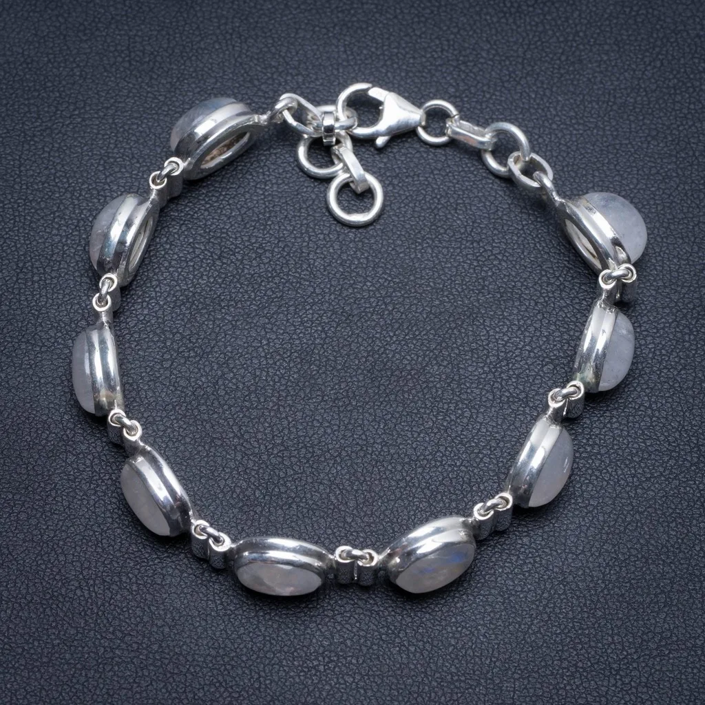 

Natural Rainbow Moonstone Handmade Unique 925 Sterling Silver Bracelet 6 3/4-7 1/2" S1958