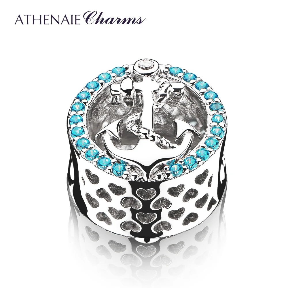 ATHENAIE Popular 100% 925 Sterling Silver Symbol Of Stability Anchor Blue Charms Beads for Bracelet Women Fashion Jewelry image 3