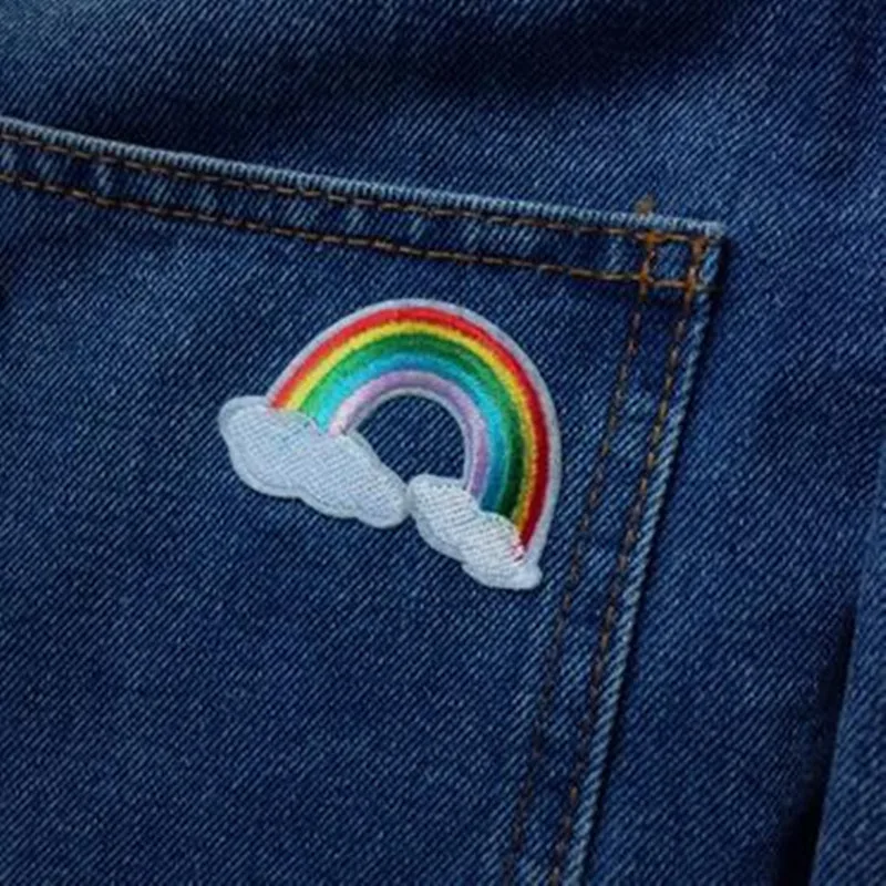 HOT Embroidered iron on patches for clothes Cute rainbow deal with it clothing DIY Motif Applique