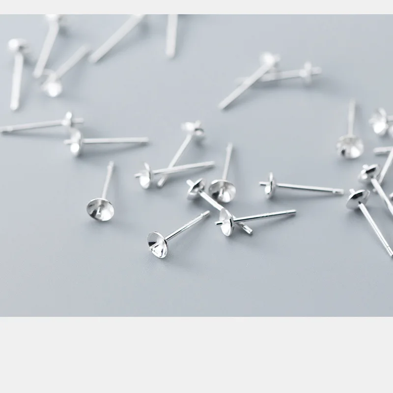 2pairs 100% 925 Sterling Silver Stud Earring Findings Dia 3mm 4mm 5mm 6mm Blank Pearl Cap Earring Pin Trays DIY Jewelry Make