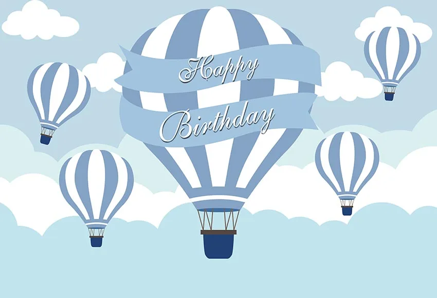 خلفية بالون هواء ساخن ، خلفية للصور ، شريط سحابة كرتونية ، السماء الزرقاء ، حفلة عيد ميلاد ، تصوير للأطفال