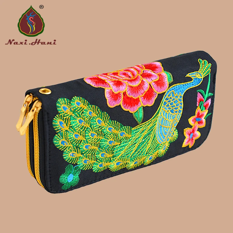 Women\'s wallet Ethnic Embroidery Women Long Wallet High-capacity zipper Wallet Canvas purses Clutch bags Female bag