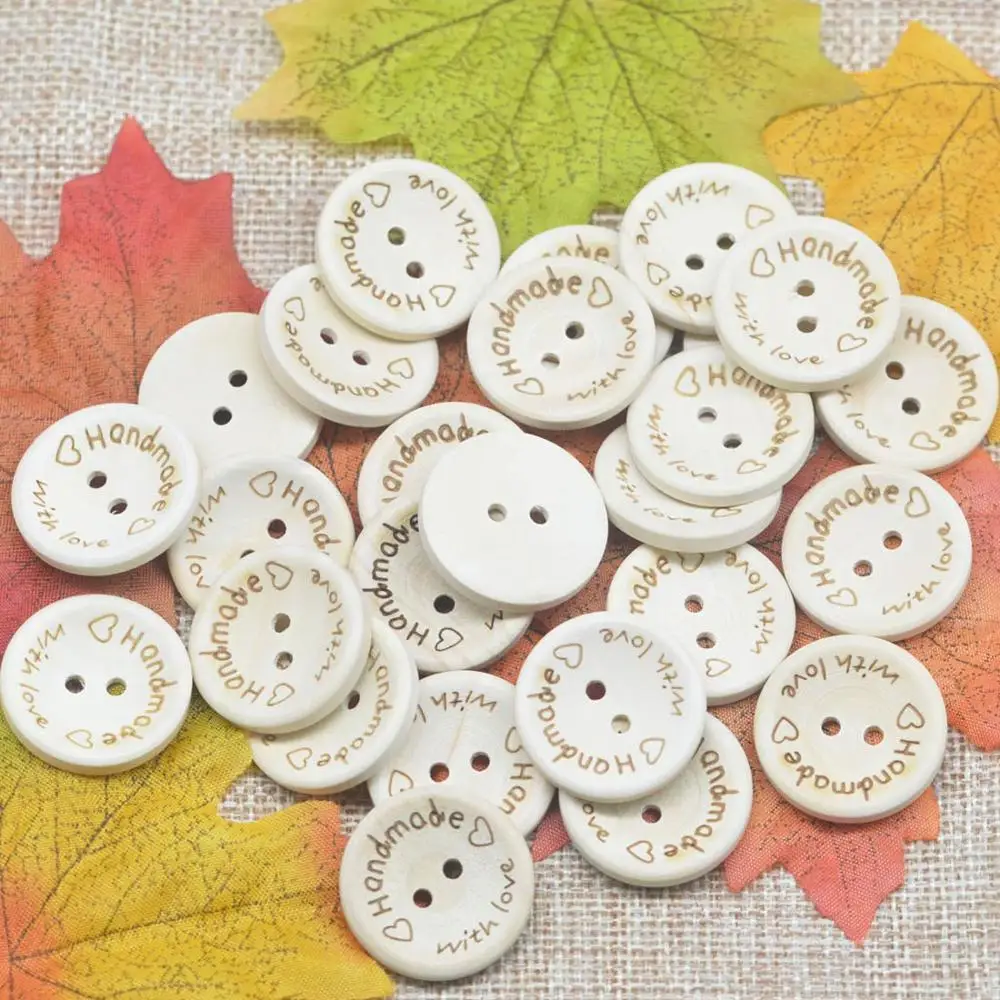 KALASO 30Pcs Wooden Buttons Handmade Label Tags Sewing 2 Holes DIY Crafts Decor Supplies Clothing Knitting Accessories