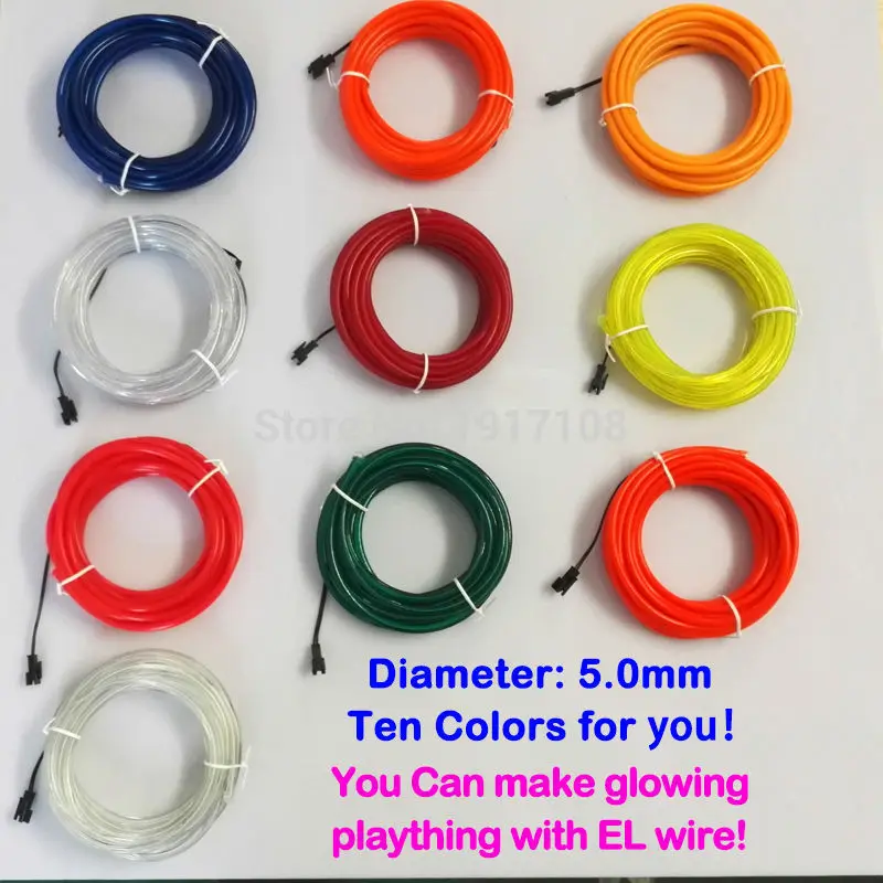 5.0mm 2Meter Glowing EL Wire Colorful DC-3V 10 COLOR LED Neon Light Battery Powered Cold Light For Clubs House Party Decor