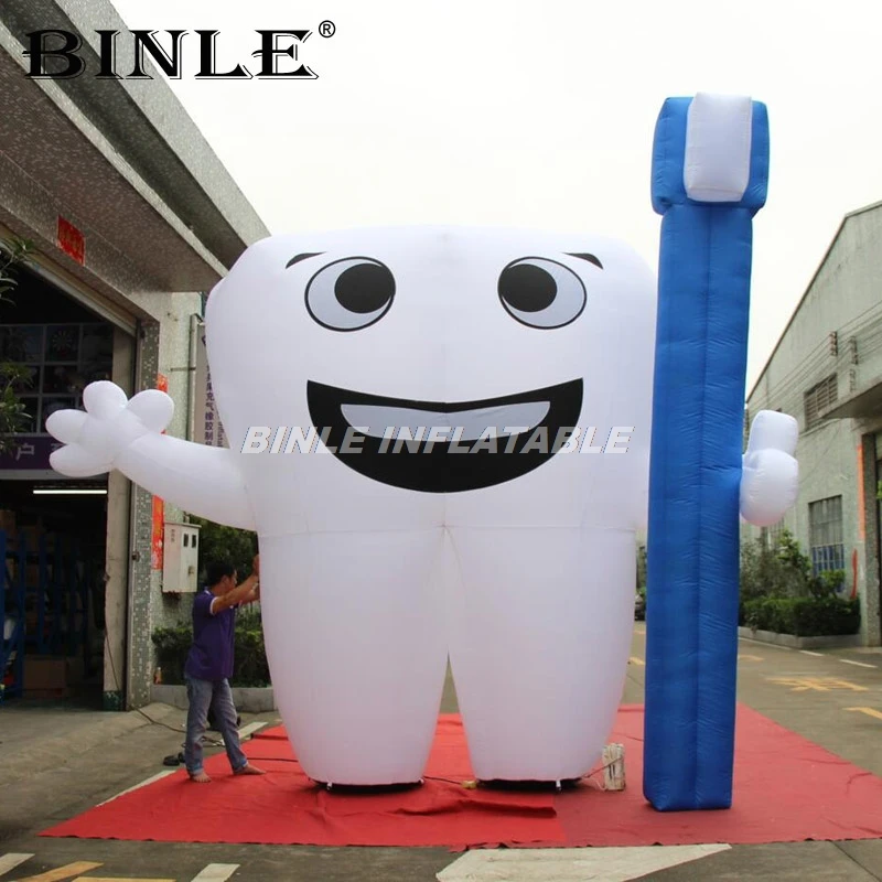 

Advertising dental 4m 13ftH giant inflatable tooth with blue toothbrush inflatable tooth balloon cartoon model for sale