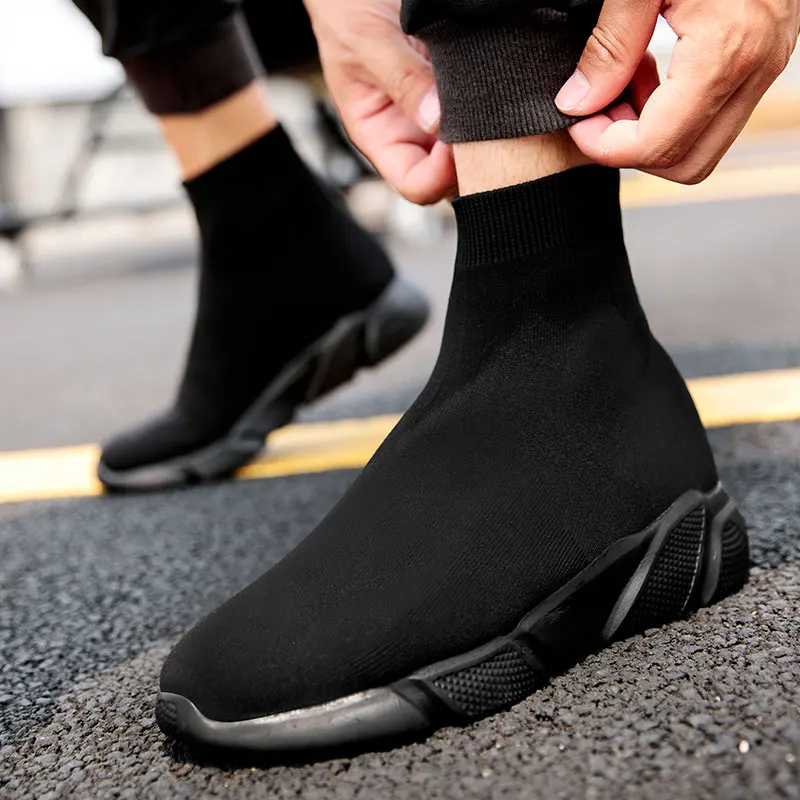 MWY Breathable Elastic Fabric Socks Casual Shoes Plus Velvet Vulcanized Sneakers Schoenen Mannen High Top Outdoor Walking Shoes