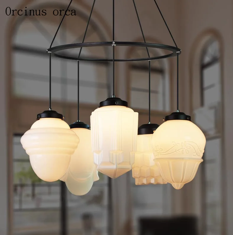 

European retro glass cream chandelier living room dining room Nordic modern simple LED white bird lantern Chandelier