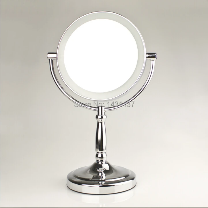 

Fashion brass material bathroom dressing magnifying mirror brass material retractable double faced mirror LED light