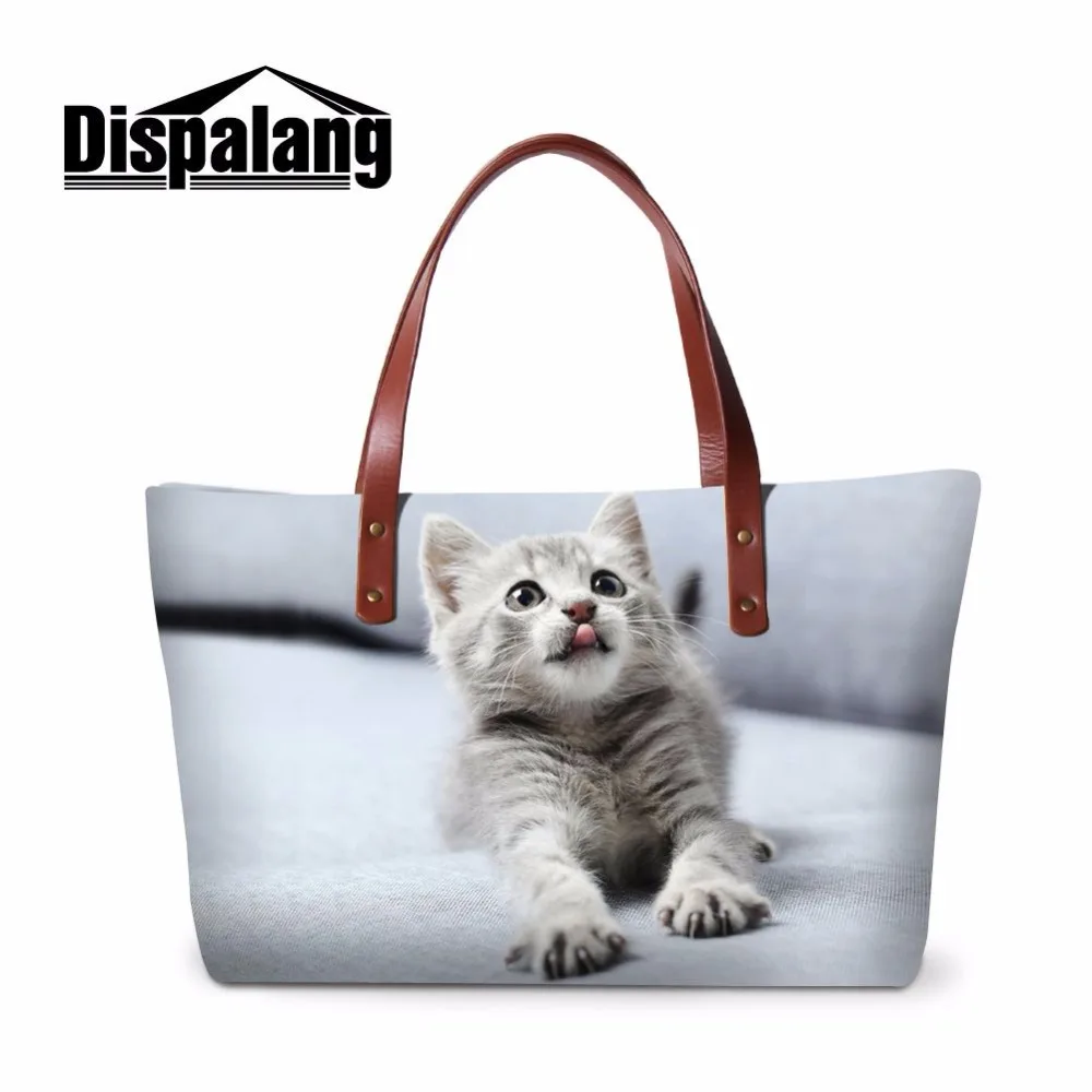 Dispalang Cute Cat 3D Printing Neoprene Summer Shoulder Handbags For Women Casual Totes Female Hand Bag Organized Top-handle Bag