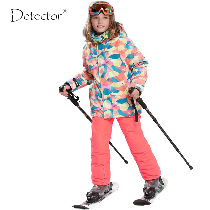 

FREE SHIPPING skiing jacket+pant snow suit fur lining -20-30 DEGREE ski suit Detector kids winter clothing set for boys