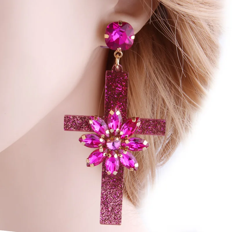 NeeFu WoFu Drop Resin Cross Earrings Brand Crystal Big Earring Large Long Brinco Ear Accessories Oorbellen Christmas Gift jewelr