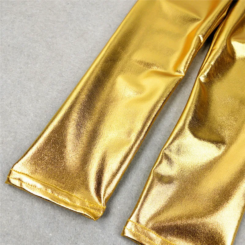 Autumn Summer Children Kids Girls Leggings Shiny Gold Silver Skinny Punk Pants Boys Trousers Baby Clothes for 3-12Years