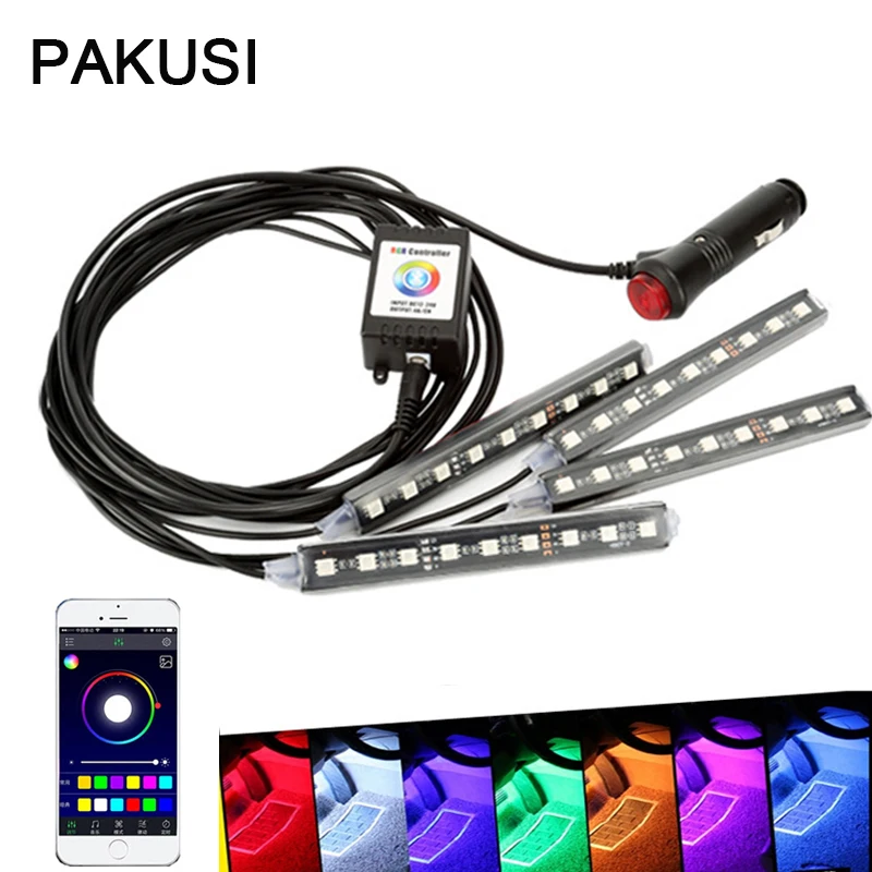 PAKUSI Car LED RGB Strip Light Atmosphere Lamp Android iOS Phone Control For BMW e46 Audi a3 Lada for universal car Accessories