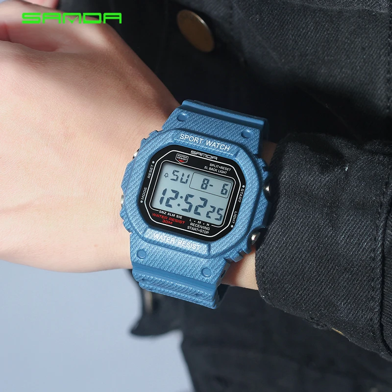 

2019 New Denim SANDA Sport Digital Watch G Style LED Men's Watches Waterproof Shock Resist Clock relogio masculino esportivo