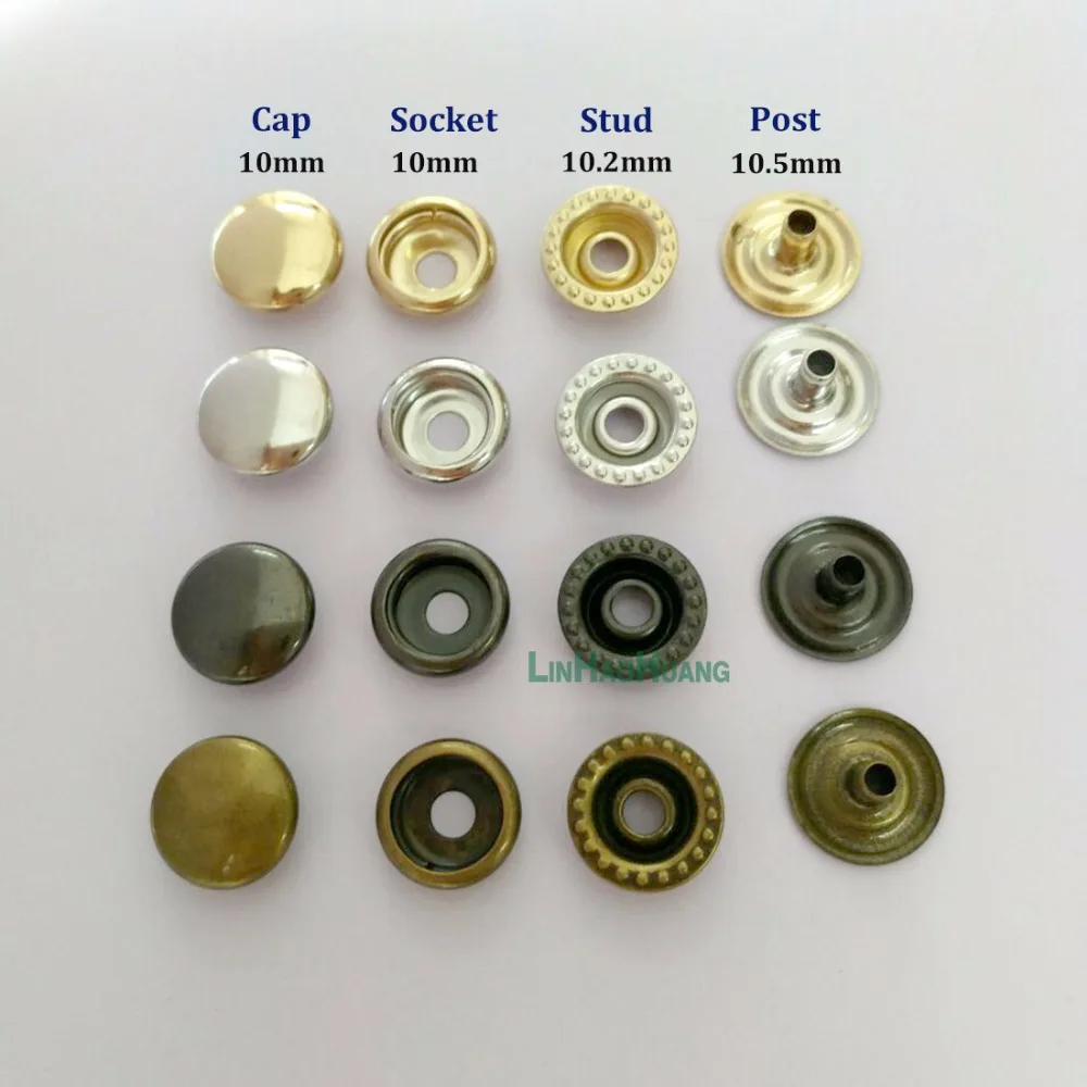 Wholesale 100sets/lot 10mm four part brass metal button ring snap press button snap fasteners silver, bronze, black, gold+Tools