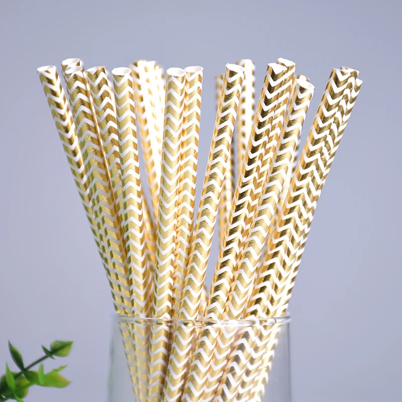 

Free Shipping 500pcs(25pcs/pack) Gold Silver Chevron Paper Straws For Birthday Party,Wedding.Supply Biodegradable Paper Straws.